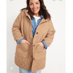 Old Navy Quilted Hooded Jacket Women's Large Tan Fall‎ Casual Layered